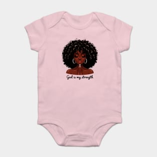 God is my Strength, Black Woman Praying Baby Bodysuit